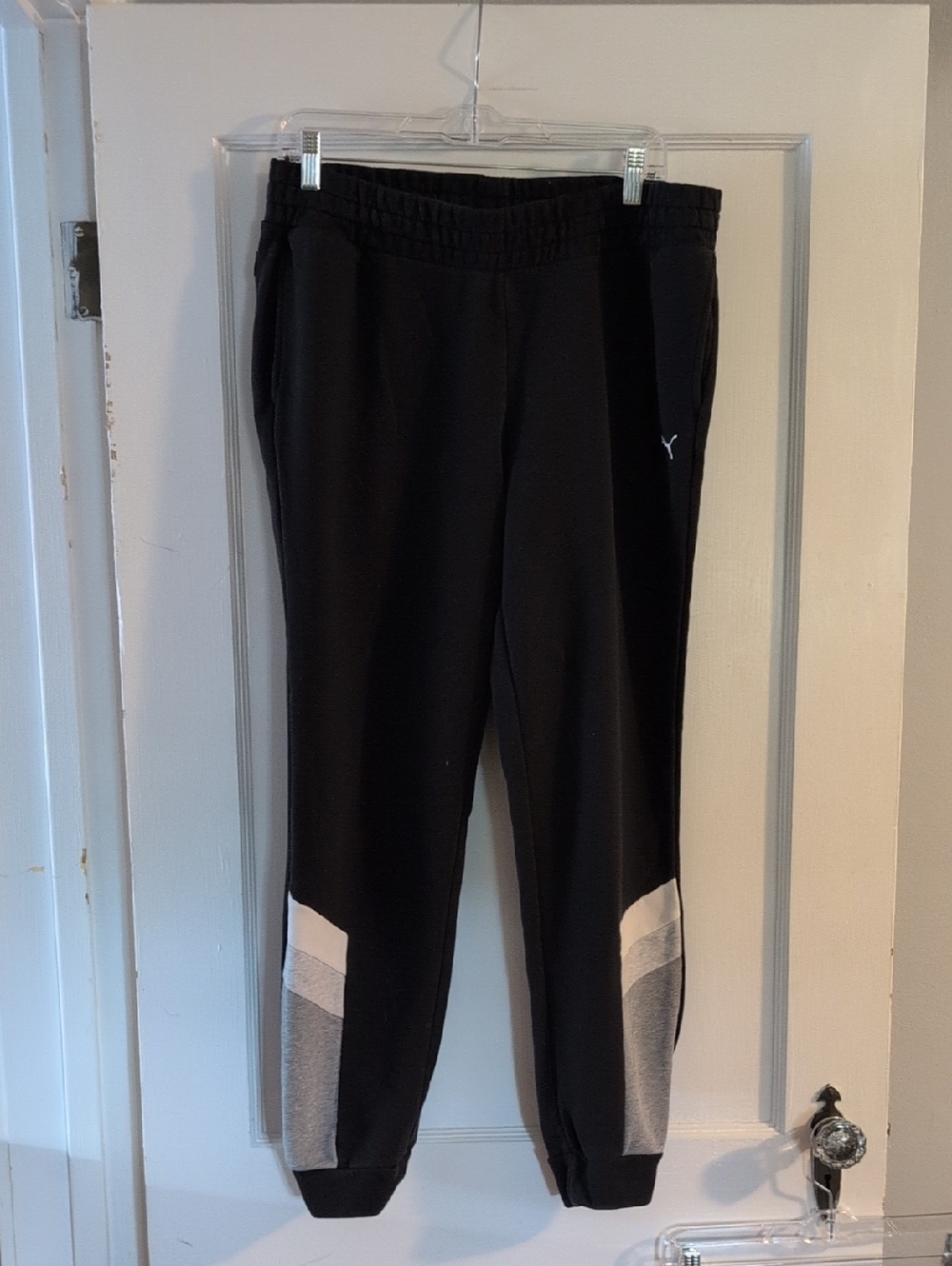 Puma Black Sweatpants with Gray and White Lower Panels